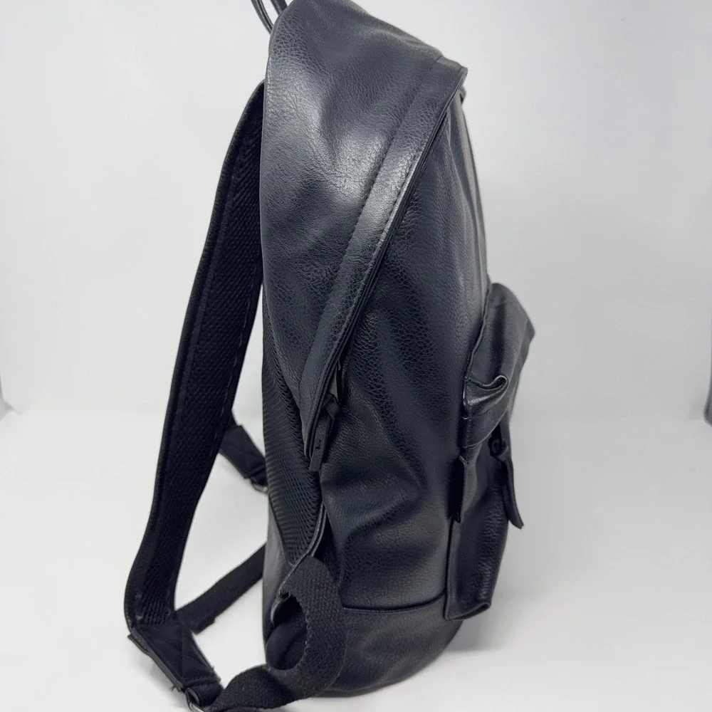 James Campbell Faux Leather Racing Stripe Backpack Padded Travel Bag Varsity